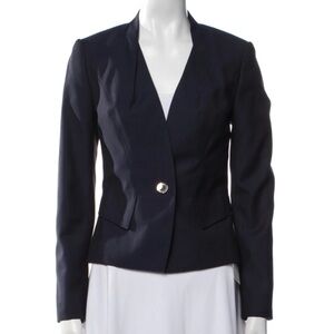 Ted Baker Collarless Navy Blue Pique Blazer Suit Jacket Size small /size 6